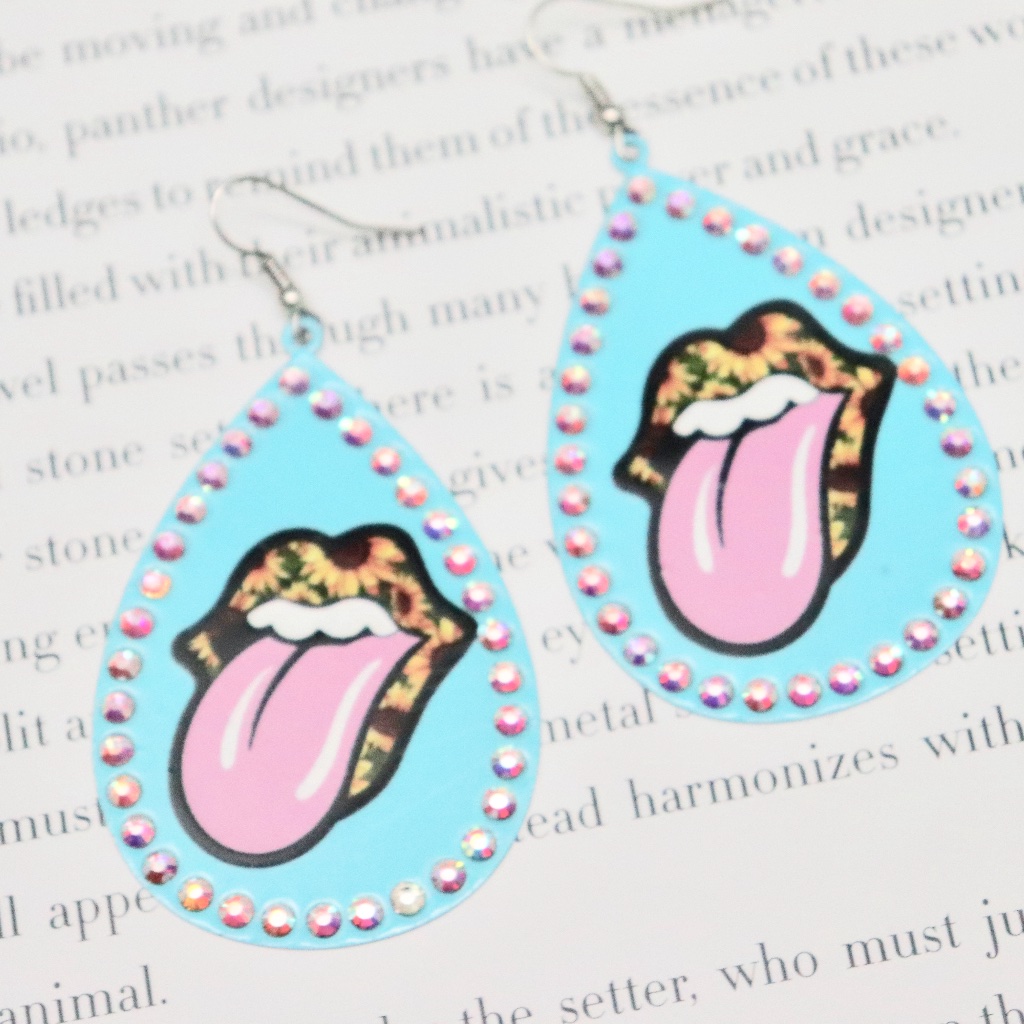 Rolling Stones Sunflower Lips W Stones Earrings 25$